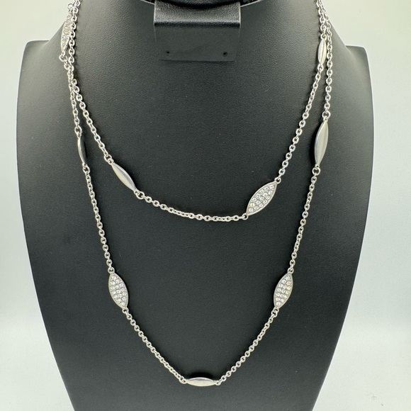 Ann Taylor long chain silver tone with crystals - Picture 1 of 4